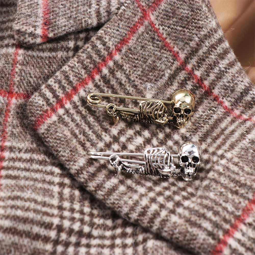 Punk Style Halloween Skeleton Brooch Vintage Gothic Skull Badge Lapel Pin Halloween Party