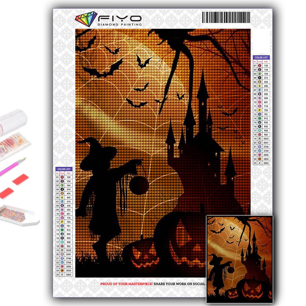 DIY 5D Diamond Painting Halloween Pumpkin And Witch Castle Cross Stitch Kit Full Drill Embroidery Mosaic Art Picture of Rhinestones Gift