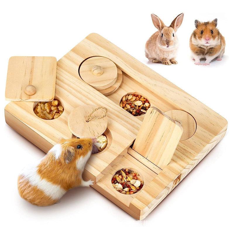 Golden Hamster Hidden Treat Dish Solid Wood Foraging Toy Feeder Natural Wooden Pet Accessory
