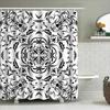 Стильная Цветочная Занавеска для Ванны и Душа Черно-Белый Узор для Декора Ванной Комнаты – Водонепроницаемая Ткань с Карманом для Штанги для Легкого Подвешивания i