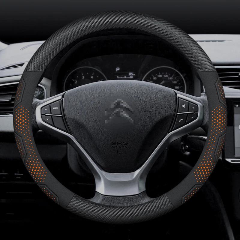 For Citroen C1 C2 C3 C4 C5 C6 VTS Xsara C-Crosser Berlingo Jumpy Carbon fiber Suede Car Steering Wheel Cover Auto Accessories