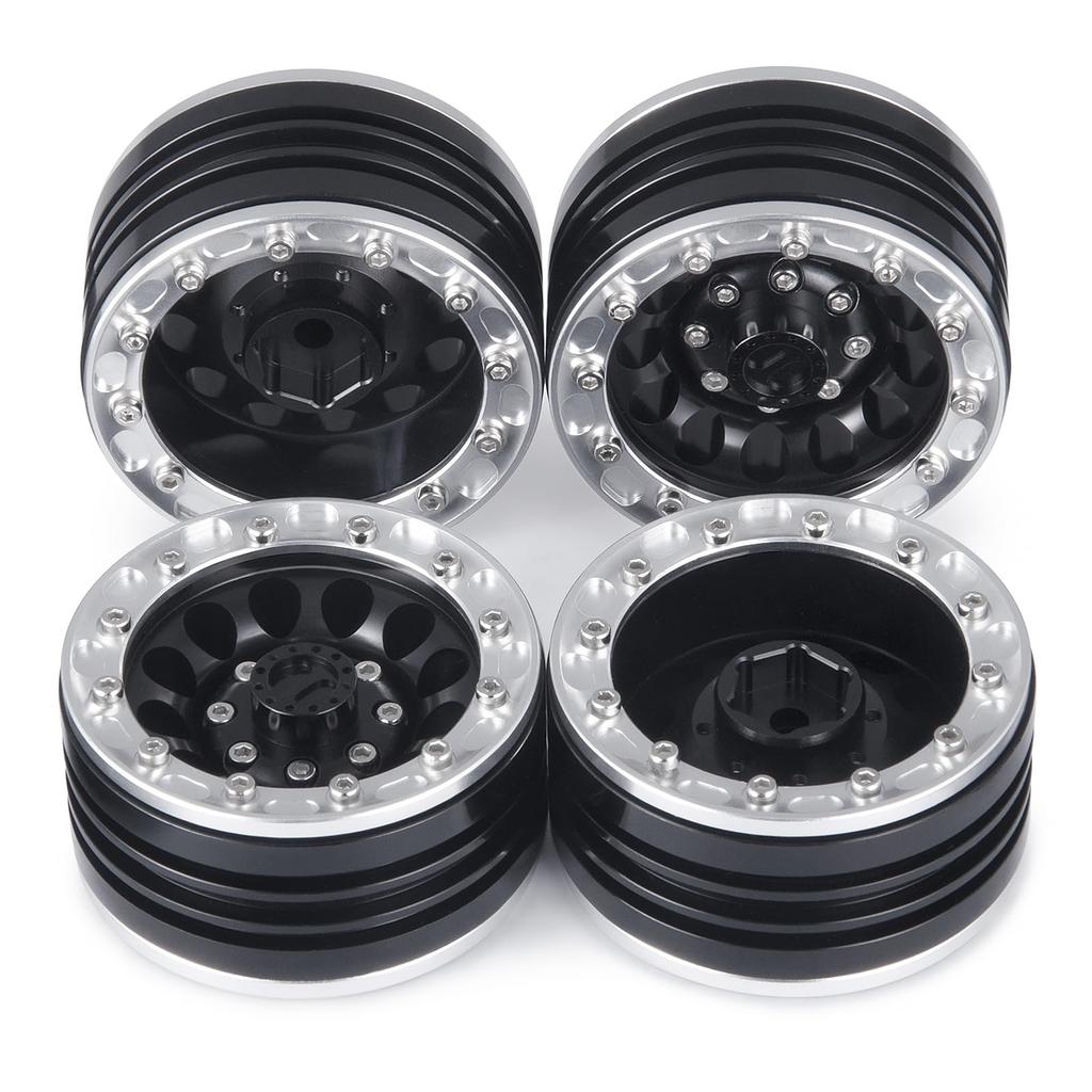 TRZX Metal 1.9" Beadlock Wheels, RC Wheel Rims and Hubs for 1/10 RC Crawlers, TRX4, TRX6, Axial, SCX10, 90046 Upgrade (4 Pieces, Black + Silver)