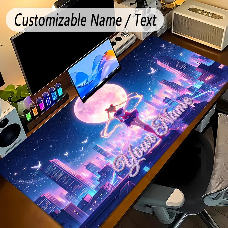 Large Mouse PadSailor Moon Custom Name Text Personalized Desk Mat Non Slip Gaming Pad