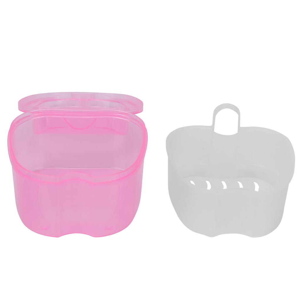 Кейс для ванночки для зубных протезов, контейнер для замачивания, цветная коробка для хранения съемных зубных протезов с корзиной-дуршлагом, розовая