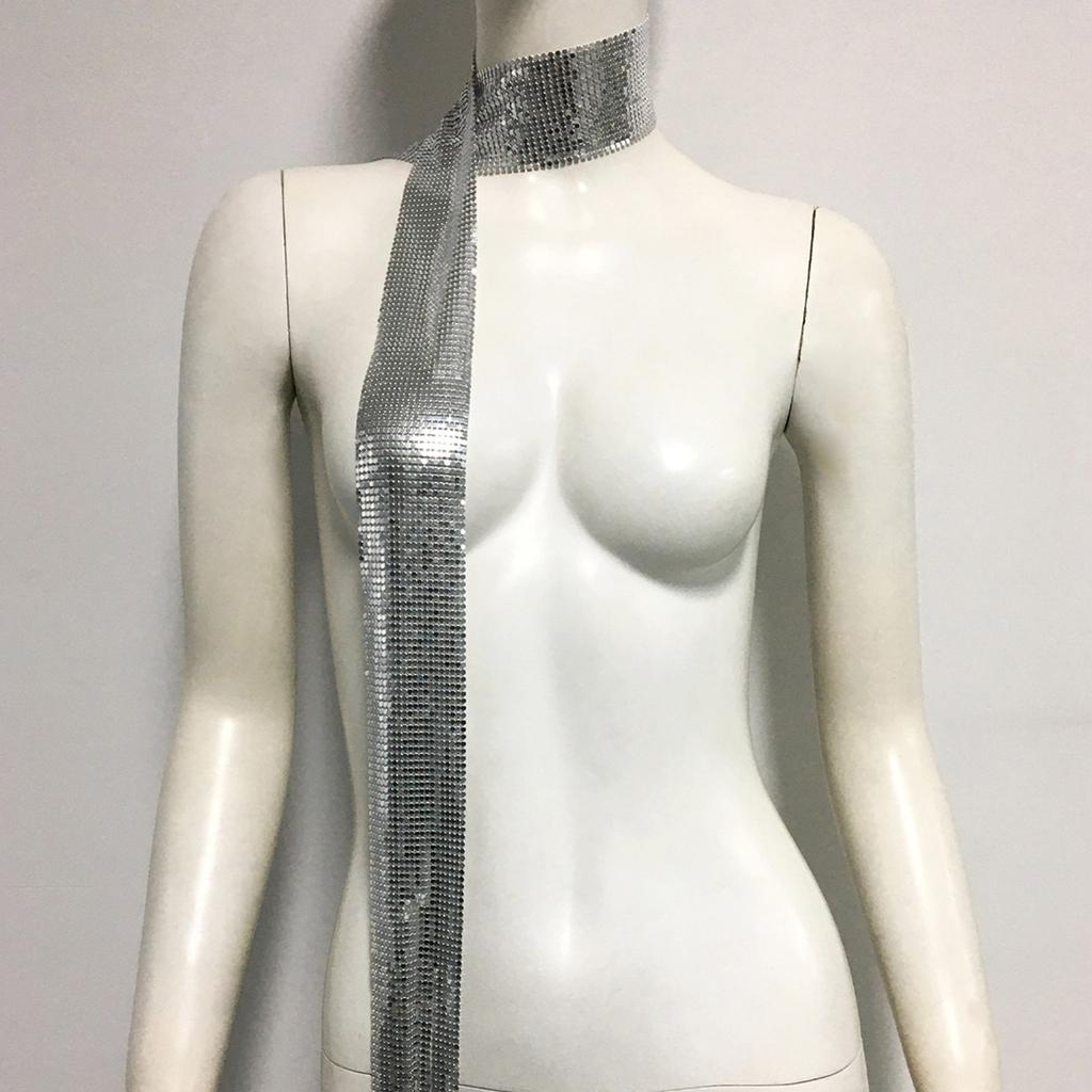 Блестящий шарф для женщин Цепочка-воротник Полностью пайетки Ночной клуб Вечеринка Рейвы Костюм Блинг-блинг Чокер