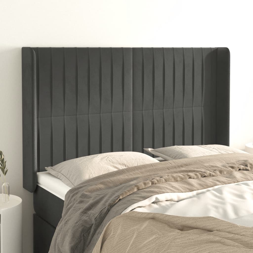 Headboard with Ears Dark Gray 147 x 16 x 118 128 cm Velvet