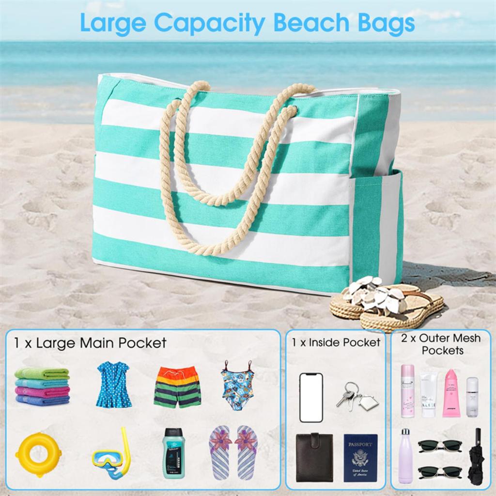 Women's Handbag Large Capacity Stripes Tote Pouch for Women Foldable Beach Bag Waterproof and Sand Resistant Travel Bag