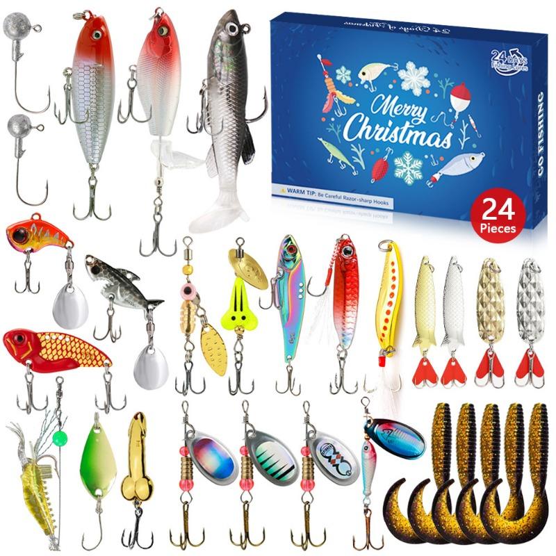 Hot Sale New Fishing Advent Calendar 2024,24 Days Fishing Lure Christmas Countdown Calendar Fishing Tackle Xmas Gift for Anglers