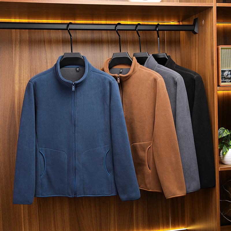 Осенние мужские кардиганы из флиса, толстовки, мужские куртки на молнии с воротником-стойкой, однотонные пальто Y2K Vintage, базовый спортивный костюм