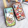 AH33 Милый черный чехол Hello Kitty для Samsung Note 20 Lite S24 Ultra S23 S22 A05 A06 A11 A71 A15 A16 A13 A24 A25 A33 A52 A53 M55 M35 Sofe Cover