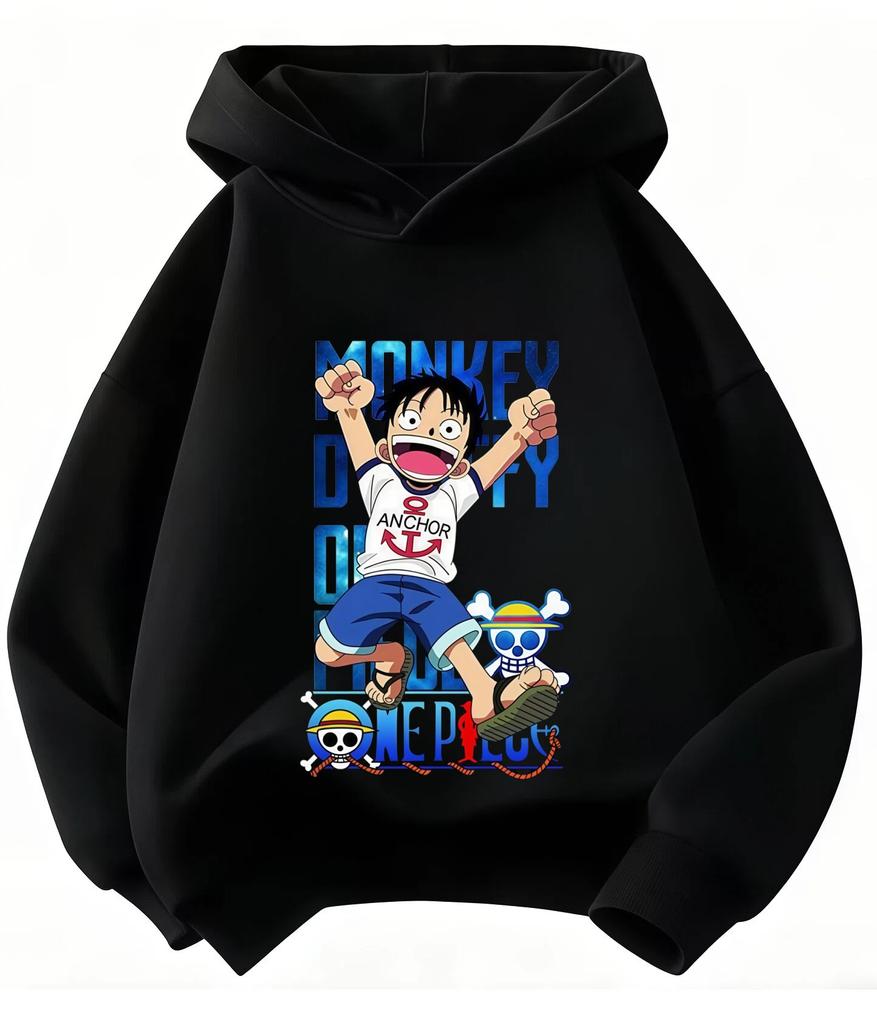 New children's animated series "One Piece" patterned printed hooded sports shirt - Fashionable and casual style