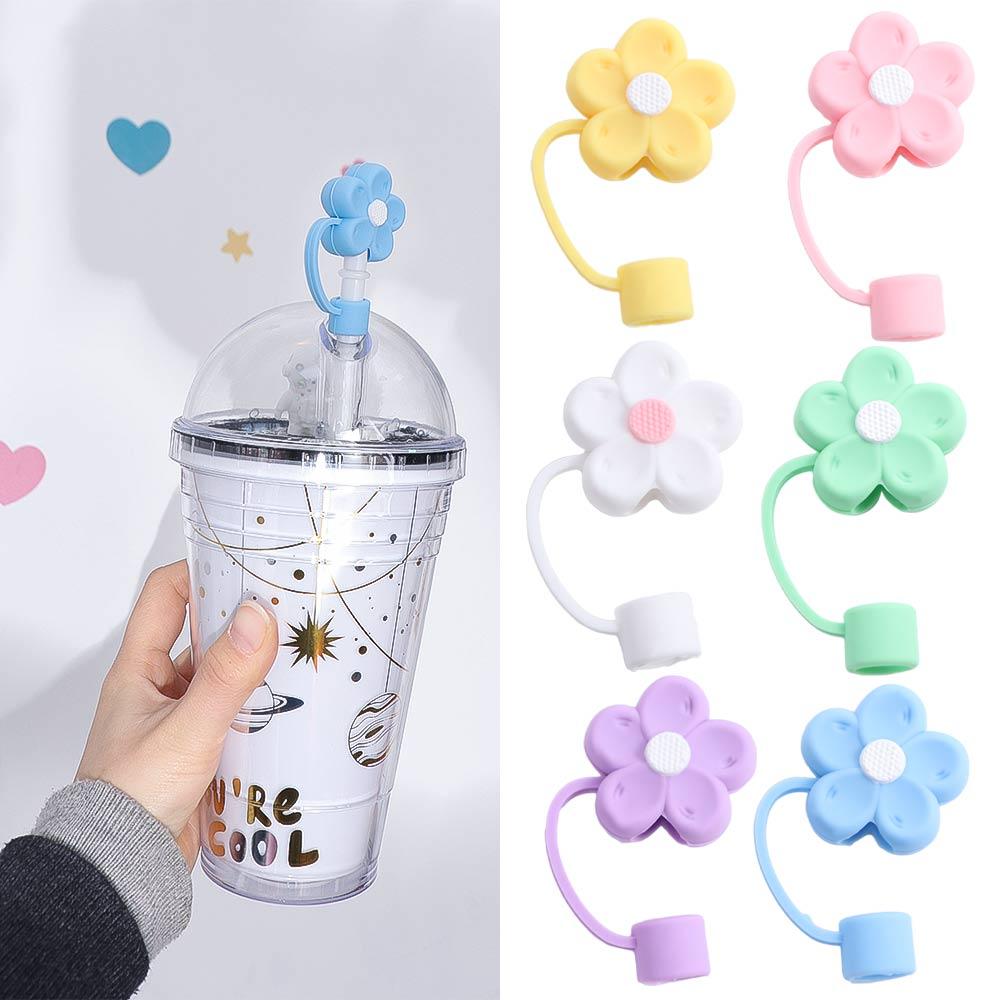 Soft Silicone Straw Covers Dust-Proof Flower Straw Toppers Creative Drinking Dust Cap for Tumblers
