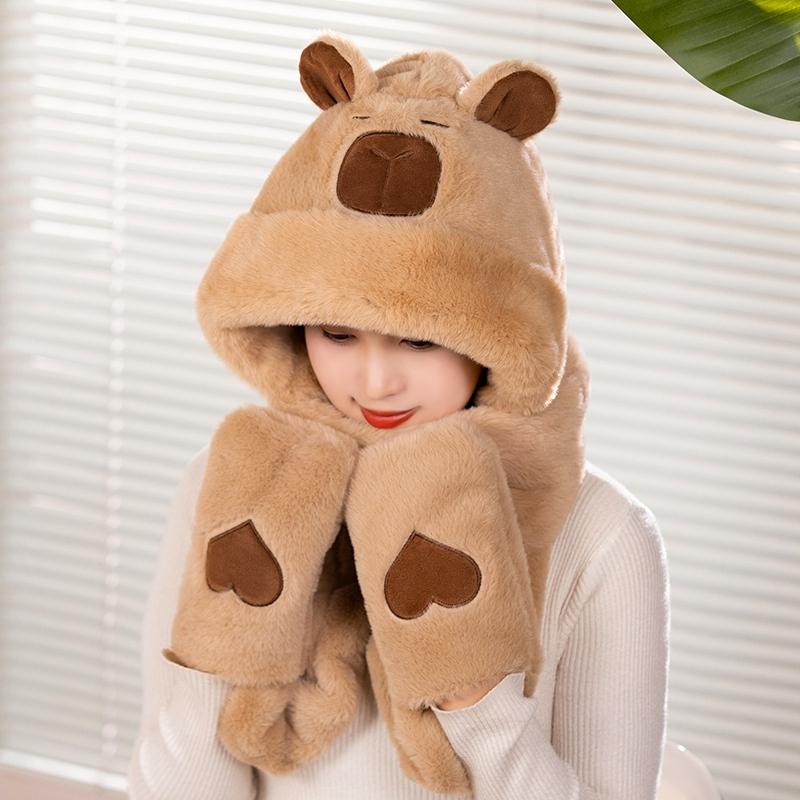 Капибара мультяшный шарф шапка супер мягкий фаршированный теплый зимой дети смешные подарки на день рождения для девочек