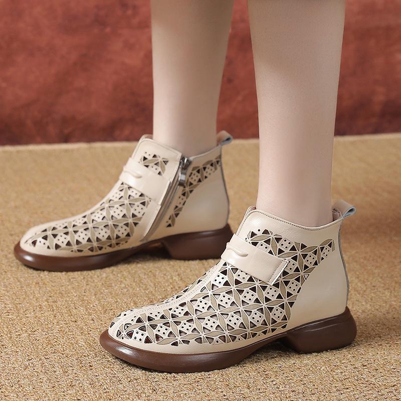 Модные летние ботильоны GKTINOO 2025, обувь из натуральной кожи, женские сандалии на низком каблуке, ботинки на боковой молнии с вырезами, дышащие, Mujer Zapatos