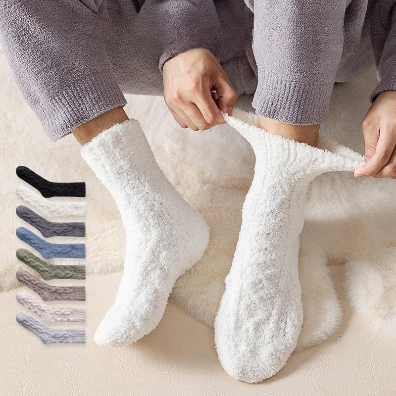 Носки мужские носки средней длины осенне-зимние толстые коралловые флисовые теплые зимние мужские носки дышащие впитывающие пот теплые плюшевые мужские носки