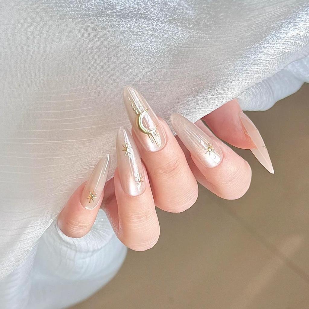 Носимые длинные накладные ногти «кошачий глаз» 3D - Дизайн «Звезда и луна миф»