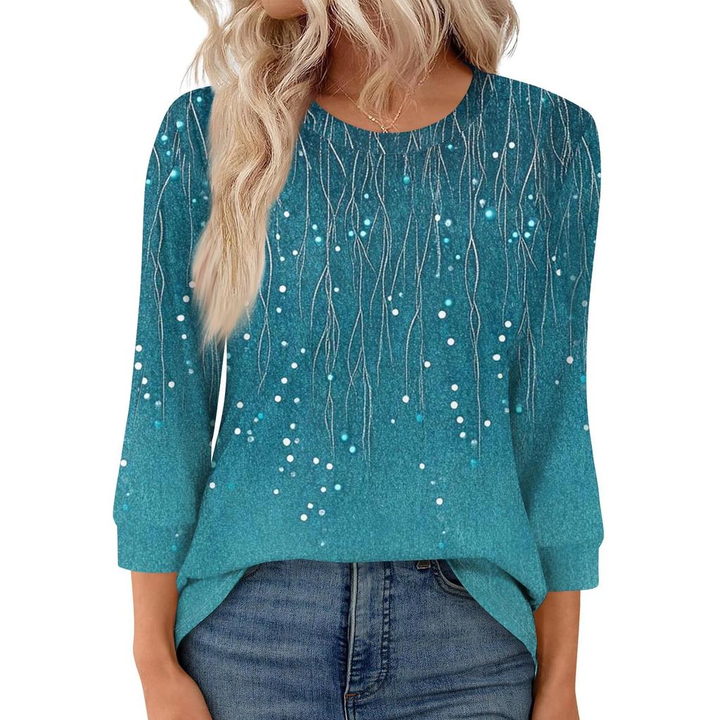 Женская модная повседневная свободная футболка с круглым вырезом и рукавами 3/4 с принтом, женский топ