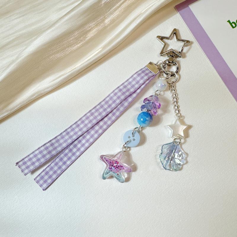 Sweet Purple Shell Star Dolphin Keyring Beaded Keychain Phone Chain Backpack Bag Pendant Charm Car Key Decoration Accessories