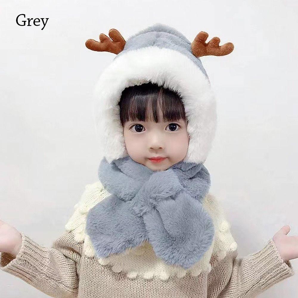 Windproof Baby Hat With Scarf Plush Beanie Hat Scarf Cute Neck Warmer Autumn Winter