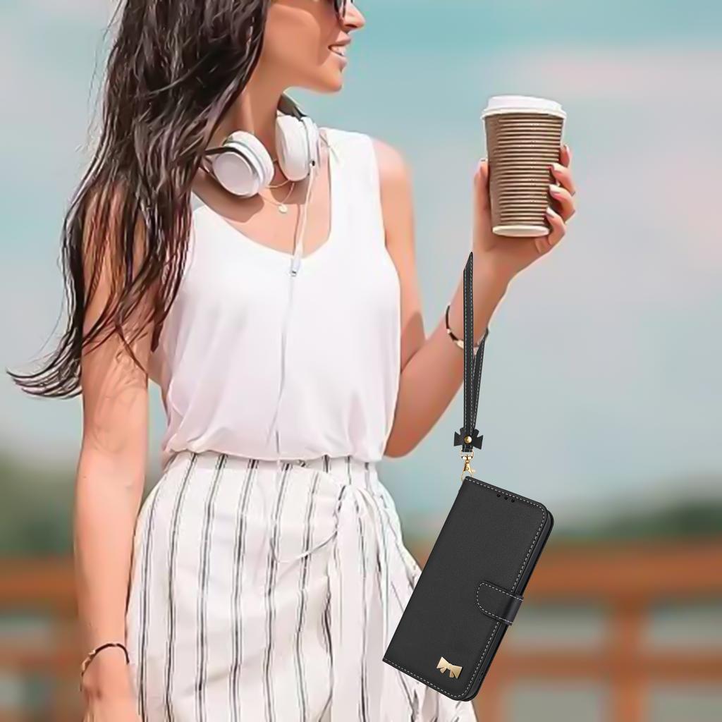 For Samsung Galaxy A07/A06 4G/5G Case Bowknot Decor Wallet Leather Phone Cover with Wrist Strap