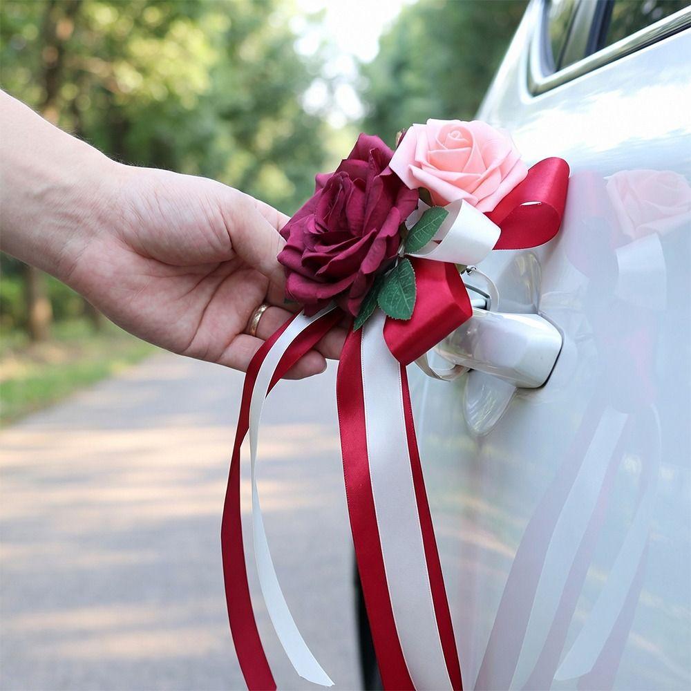 Retro Bow Rearview Mirror Decoration Luxury Bridal Vehicle Decoration Wedding Occasions