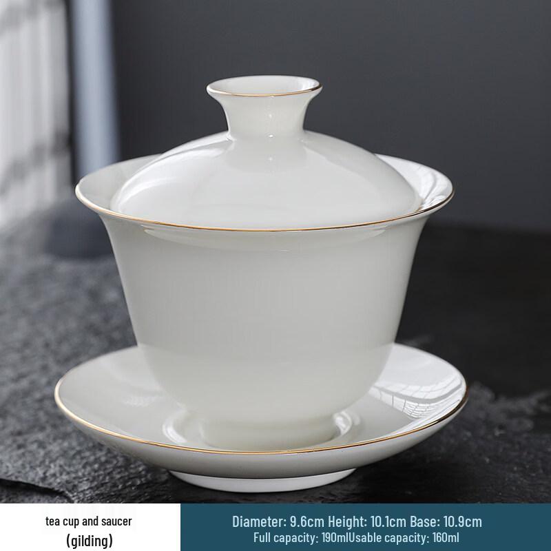 Chaxun Mutton Fat Jade Gilt Ceramic Gaiwan