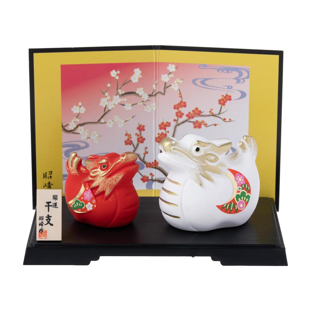 Seto Togeisha 2024 Zodiac Figurine Compact Dragon Dragon Tatsu New Year Decoration Good Luck Red and White Dragon Parent and Child Small Shoho Kiln