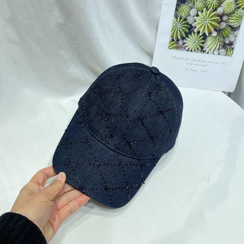 Fashion checked sequined beaded denim bucket hat women's personality casual versatile baseball cap sun hat