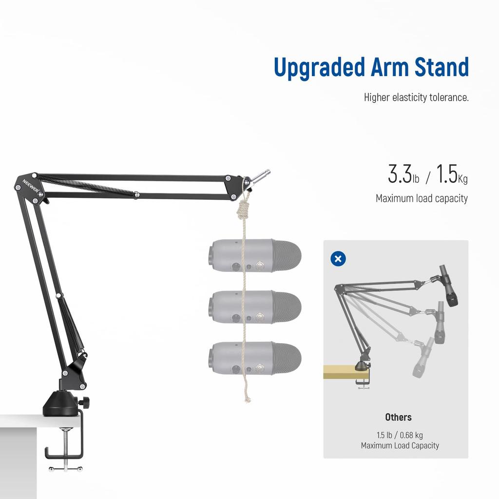 NEEWER Suspension Boom Scissor Microphone Arm Stand with 38" To 58" Screws and Cable Ties for Blue Yeti, Snowball, Yeti X, Quadcast, and More,
