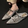 Модные хрустальные женские тапочки, балетки с острым носком, дизайнерские мюли, обувь с ремешком на пятке, уютные женские сандалии 2025, модный бренд Mujer De Zapatos