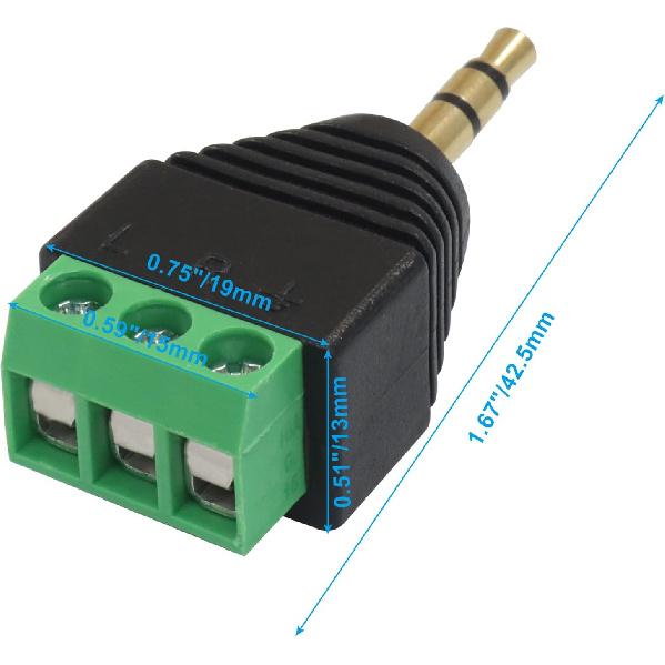 5 Pack TS Mono Male to 3 Pin Screw Terminal AUX Headphone Balun Connector, 3.5mm Audio Connector Solder Free Plug for Microphone