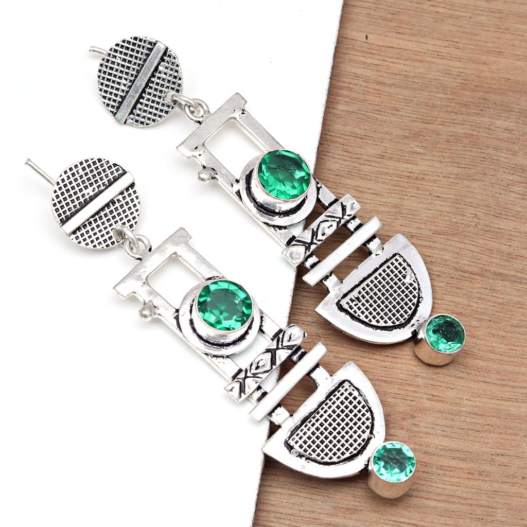925 Silver Sterling Earring Jewelry Gemstone Handmade Emerald