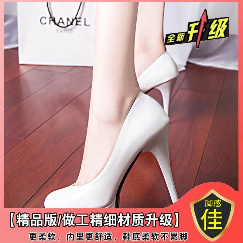 Весна и осень 12 см каблуки тонкие каблуки водонепроницаемые туфли женские лакированные женские туфли 2024 новые весенние и осенние одинарные туфли wo