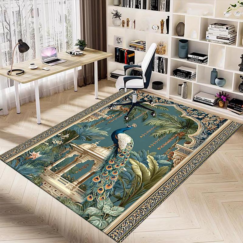 1PC Peacock, Garden Extra Large Non Slip Floor carpet, Office, family, bedroom, Studio Large Area Rug Indoor Rugs, Vibrant Colors