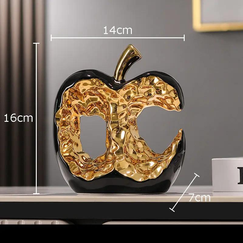 Ceramic Sculpture Desk Decoration Ornaments Creative Apple Statue Room Aesthetic Decor Gold-plated Apple Hollow Out Crafts