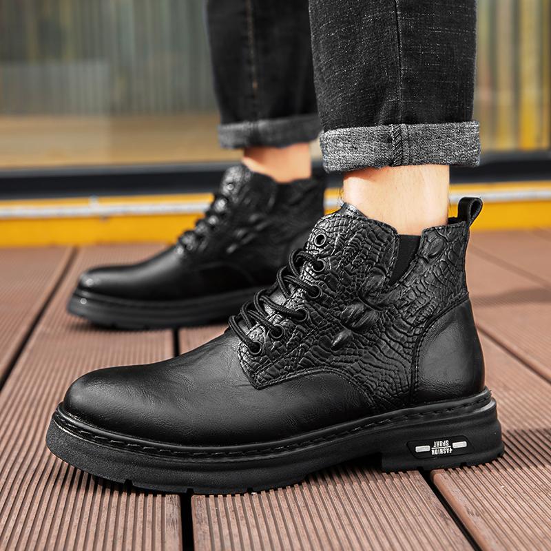 2024 Men Casual Leather Shoes 2024 New Designer Round Toe Boots High Top Outdoor Antiskid Walking Boots Thick Bottom Ankle Boots