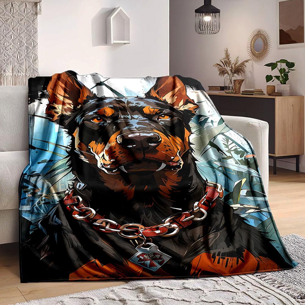 1pc Doberman Pinscher Pattern Blanket, Lightweight Flannel Throw Blanket for Sofa, Bed, Travel, Camping, Living Room, Office, Couch062