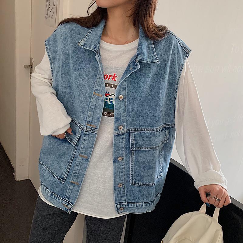Women's Mid-Length Spring/Fall Denim Vest - 2022 Korean Style, Fashionable and Loose Fit