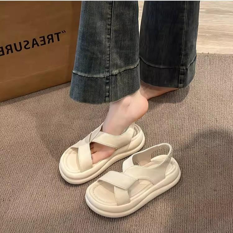Thick-soled Muffin Cool Slippers for Women's Summer Wear 2025 New Heightened High-heeled Soft-soled Skirt with Non-slip Beach Sandals