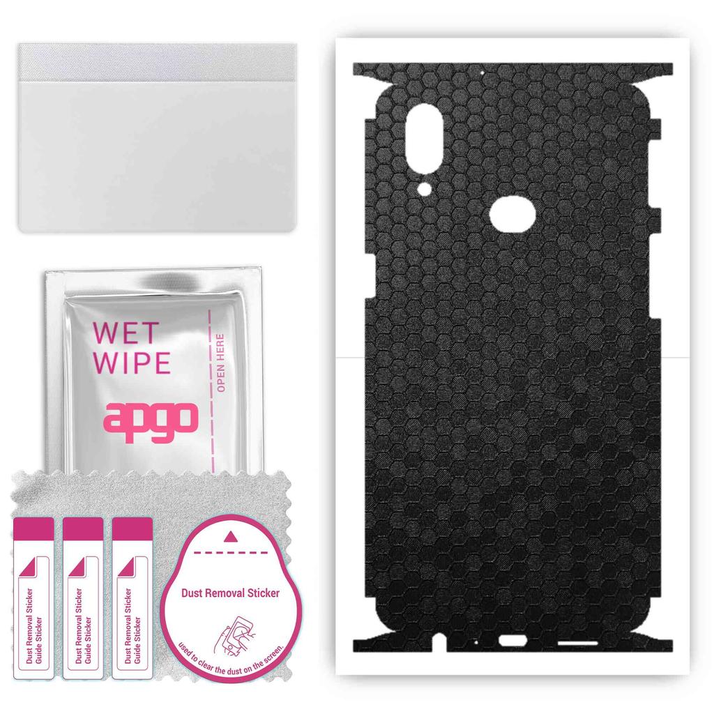 apgo Protective Skin Sticker for the Back+sides Compatible with Samsung Galaxy A10s, Full Wrap Film, Foil, Vinyl - Pattern Black Honeycomb