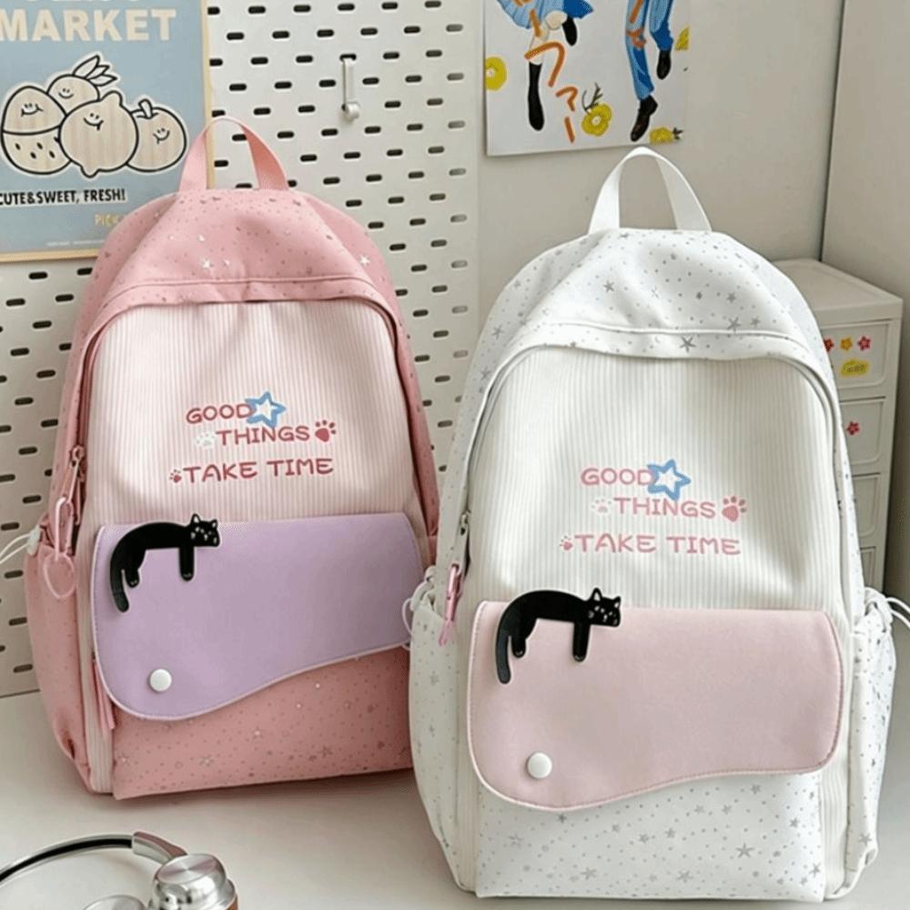 Sweet Nylon Rucksack Minimalist Student School Bag Cute Cat Star Backpack College