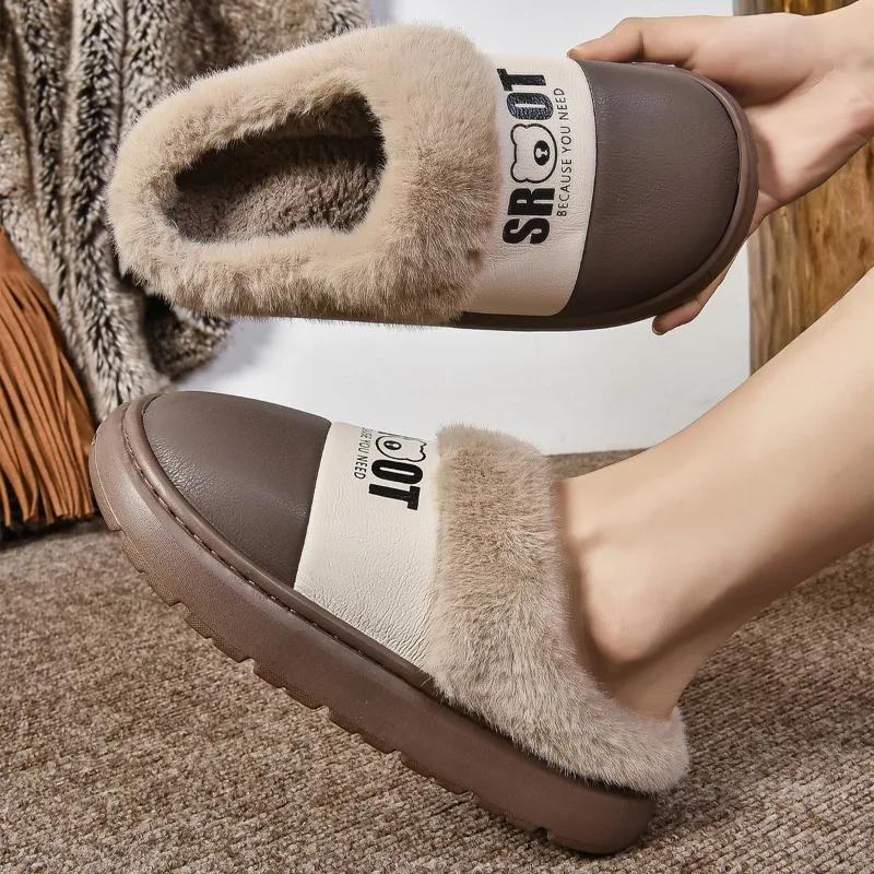 Shoes Female 2024 New Closed Toe Women's Slippers Winter Plush Fleece for Warmth Mixed Colors Indoor Home Flat Casual Slippers