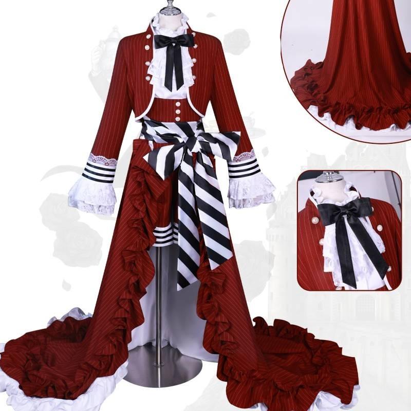 Высококачественный наряд Сиэля из «Темного дворецкого» с красной чайной чашкой, с аксессуарами и париком, размеры XS-XXXL