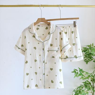 Милые свежие напечатанные морщинистые шорты из чистого хлопка пижамные комплекты женские милые двойные марлевые морщинистые хлопковые пижамы пижама Feminino