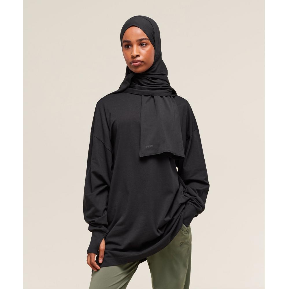 Gymshark Covered Longline Cotton Long Sleeve Top Black B2c5m Bb2j