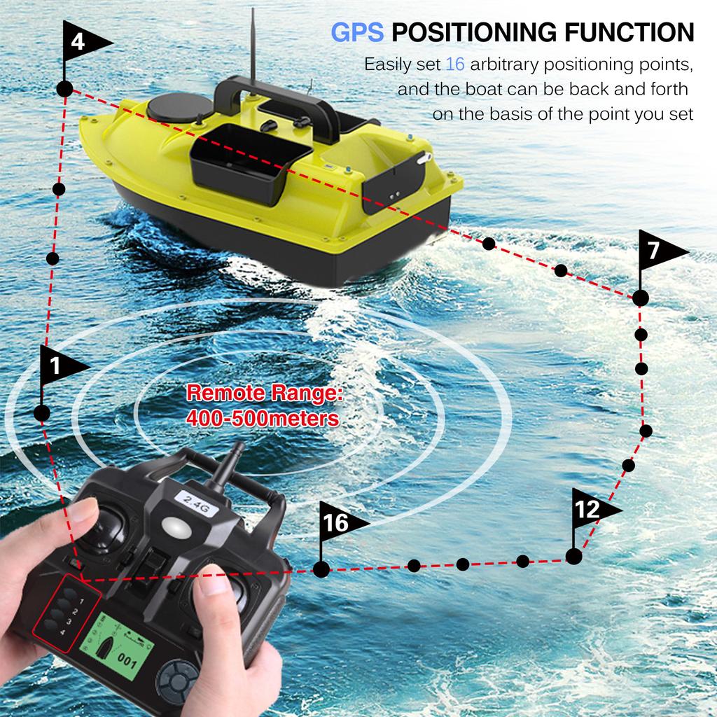 GPS Fishing Bait Boat with 3 Bait Containers Automatic Bait Boat with 400-500M Remote Range