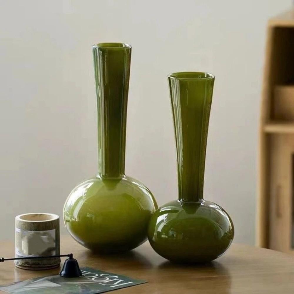 Olive Green French Vintage Vase Swan Neck Glass Hydroponic Vase Unique Luxury Artistic Planter Floral Arrangement