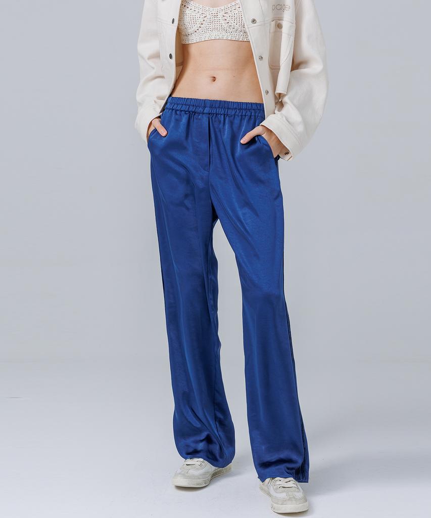 PAGE Satin Elastic Waist Pants _Dark Blue