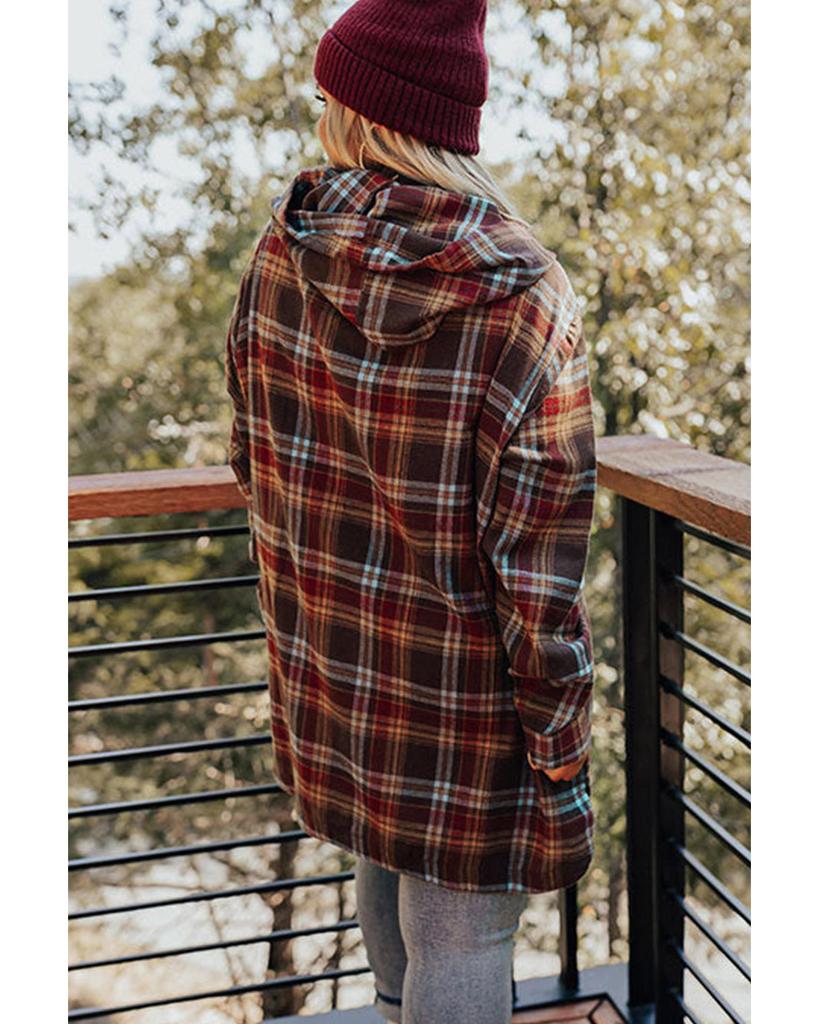 Azura Exchange Red Plus Size Plaid Kangaroo Pocket Drawstring Hoodie