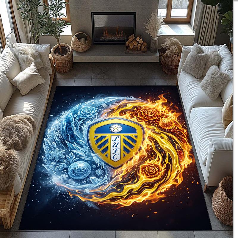 Ковер из хрустального бархата с принтом футбольного клуба Leeds United, Удобный, Впитывающий влагу, Нескользящий, Для помещений